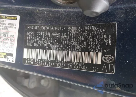 2005 Toyota Corolla S from USA, damaged, VIN 2T1BR32E75C354670